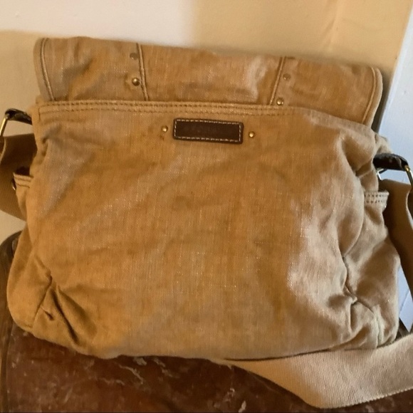 Vintage Bohemian FOSSIL Tan Canvas Hobo Bag - Picture 2 of 6